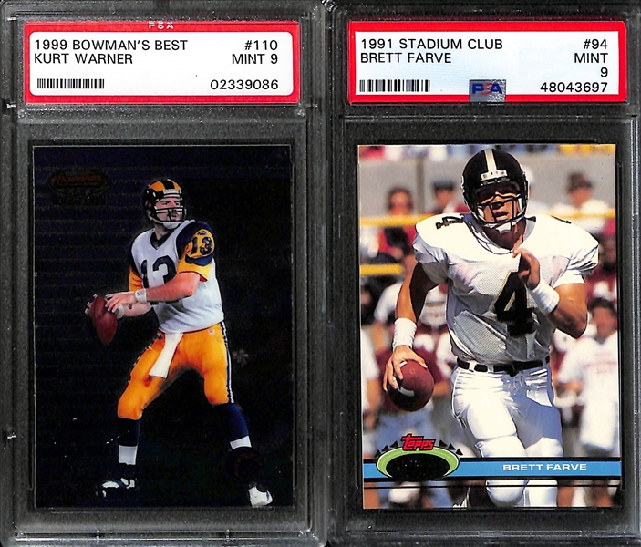 Lot of (6) Modern Football PSA Graded Hall of Fame and Superstar Rookies inc. 2001 Topps Drew Brees (PSA 9), 1998 Bowman Chrome Preview Peyton Manning (PSA 9), 1999 Bowman's Best Kurt Warner (PSA...